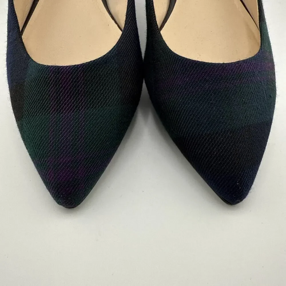 Nine West Women's Onlee Multicolor Plaid Fabric Pointed Toe Flats Size 8 M NWB
